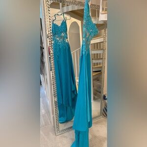 Jovani Strapless Turquoise Dress